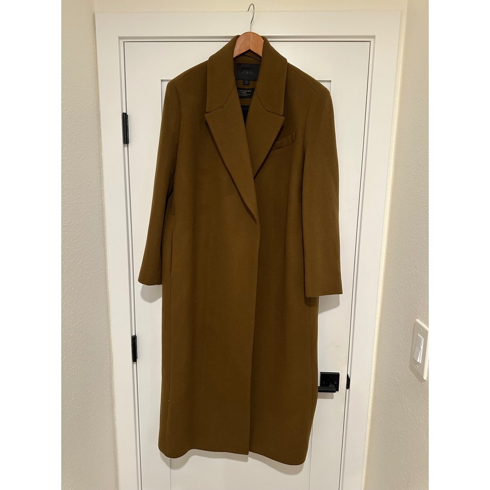 New Zara Wool Blend Long Coat ZW Collection Taupe Brown Camel - MISSING BELT